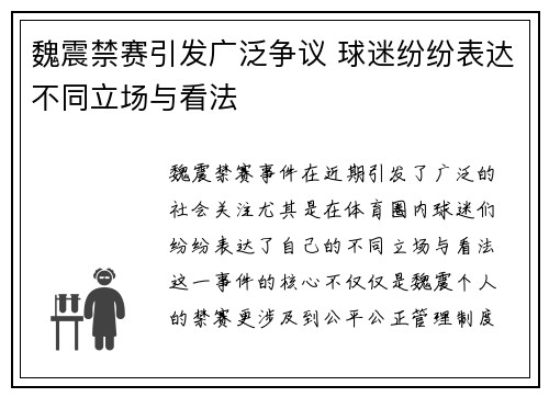 魏震禁赛引发广泛争议 球迷纷纷表达不同立场与看法